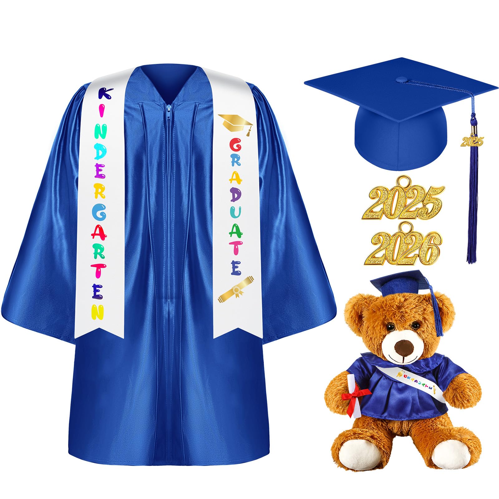 Sintuff 7-Piece Kindergarten Graduation Gown Set with Cap, Stole, Tassel & Sash - Preschool Graduation Accessories for Boys & Girls - Perfect for 2024 Graduation Ceremonies & Photo Shoots