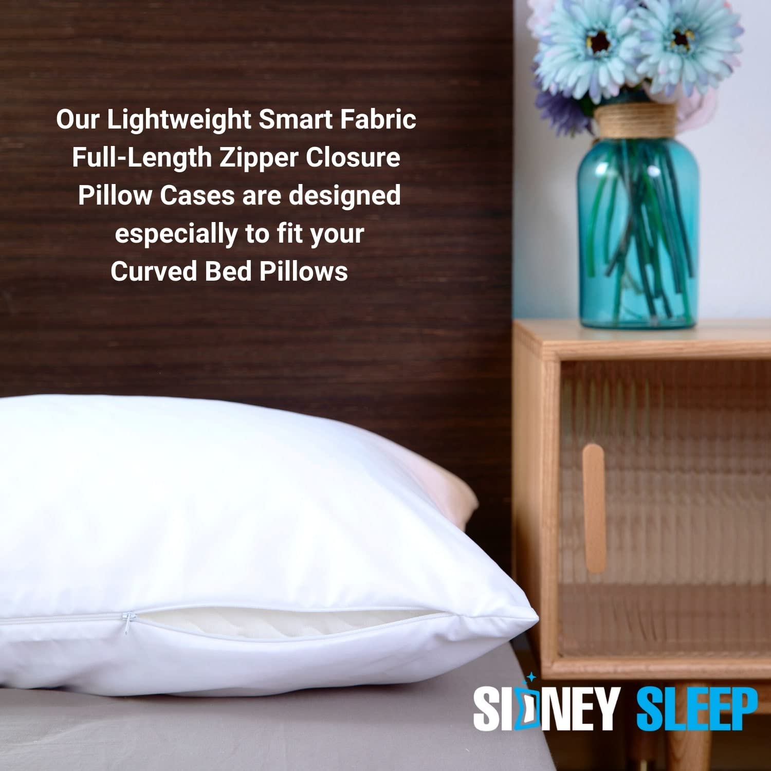 Sidney Sleep Curved Pillow Covers - 20x30 Inches Queen Size with Full Length Zipper - Ultra Soft Brushed Microfiber for Side Sleepers - Fade & Shrink Resistant - Breathable Grey Pillowcase - Perfect for Back Pain Relief & Neck Support While Sleeping