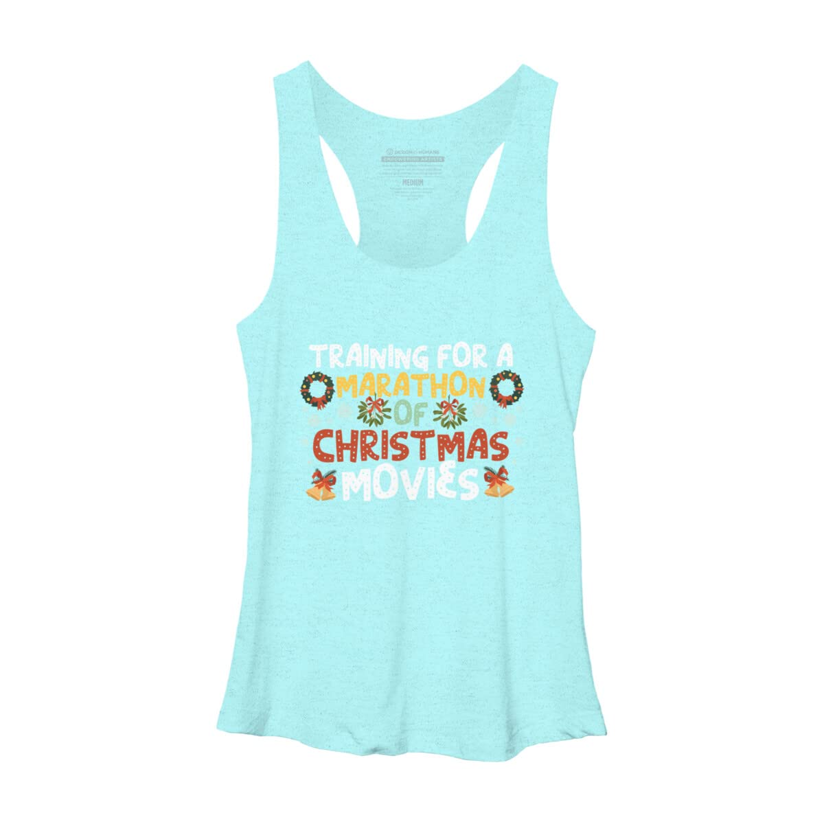 Design By Humans Women's Racerback Tank Top - Training for A Marathon of Christmas Movies Graphic Tee - Gym Workout, Holiday Party, Casual Wear