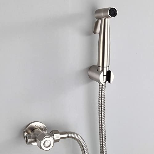 Stainless Steel Handheld Toilet Faucet Sprayer - Bathroom Hand Shower Gun Set with Self-Cleaning Shower Head for Easy Cleaning & Hygiene (Ideal for Baby Bathing, Pet Washing & Toilet Cleaning)
