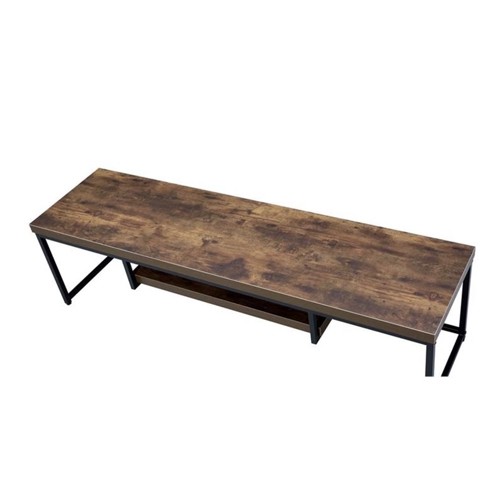 Acme Bob Wooden TV Stand with Underneath Shelf in Weathered Oak and Black - Modern Entertainment Center for Living Room, Bedroom & Home Theater
