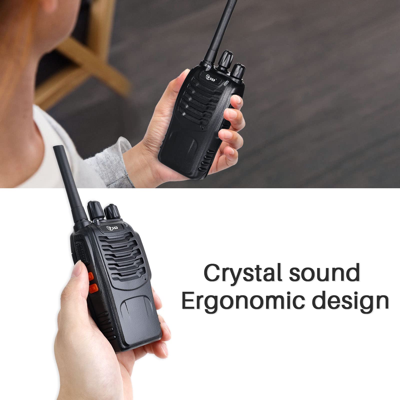 TIDRADO Long Range Walkie Talkies for Adults - 10 Pack Rechargeable Two Way Radios with 16CH, Frequency Copy, VOX & Flashlight - Ideal for Business, Outdoor Adventures & Emergency Communication (Black)