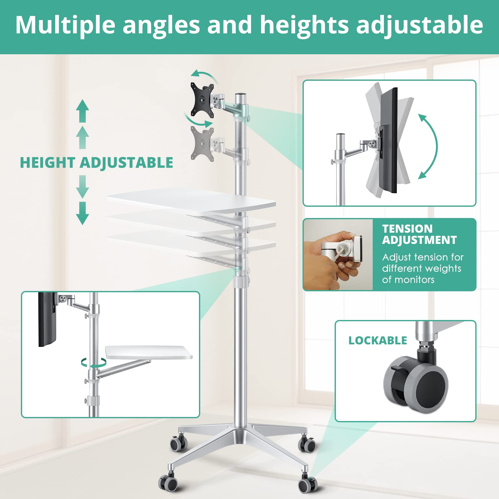 Viozon Adjustable Mobile Desk & Rolling Workstation - 34