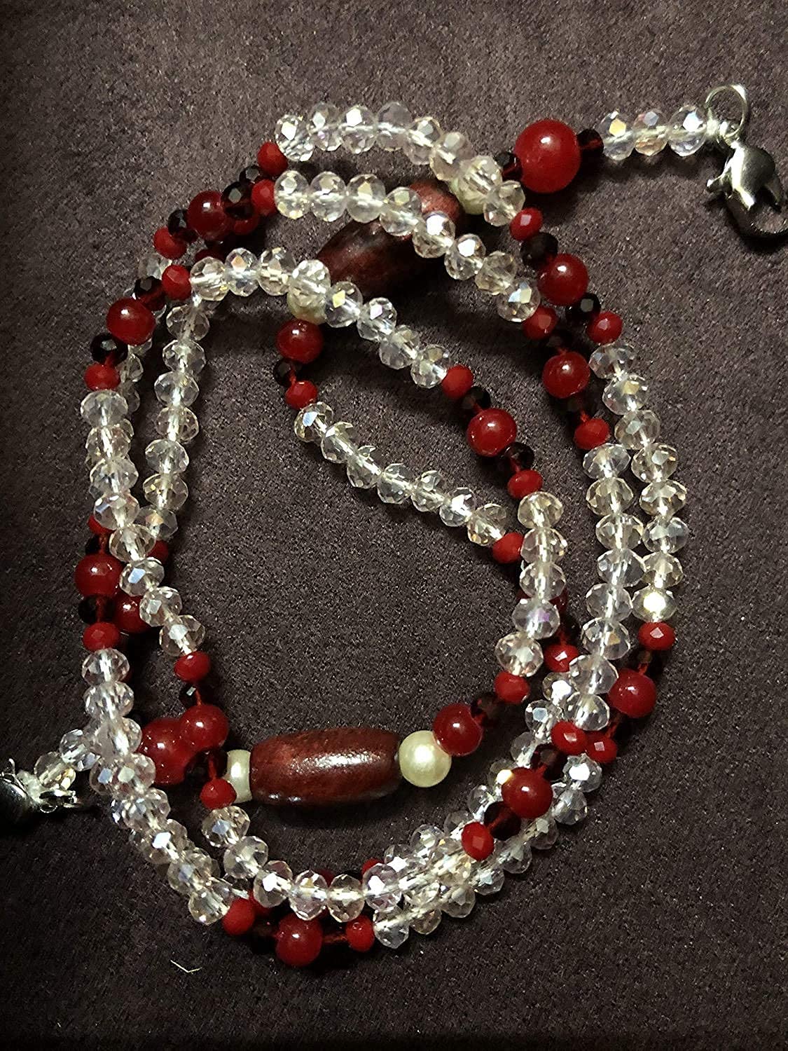 Honestum Adjustable Face Mask Lanyard with Breakaway Clip - Pearl Bead Neck Strap for Comfortable Mask Wearing - Ear Saver & Convenient Extension - Red Bead Design for Work, Travel & Daily Use