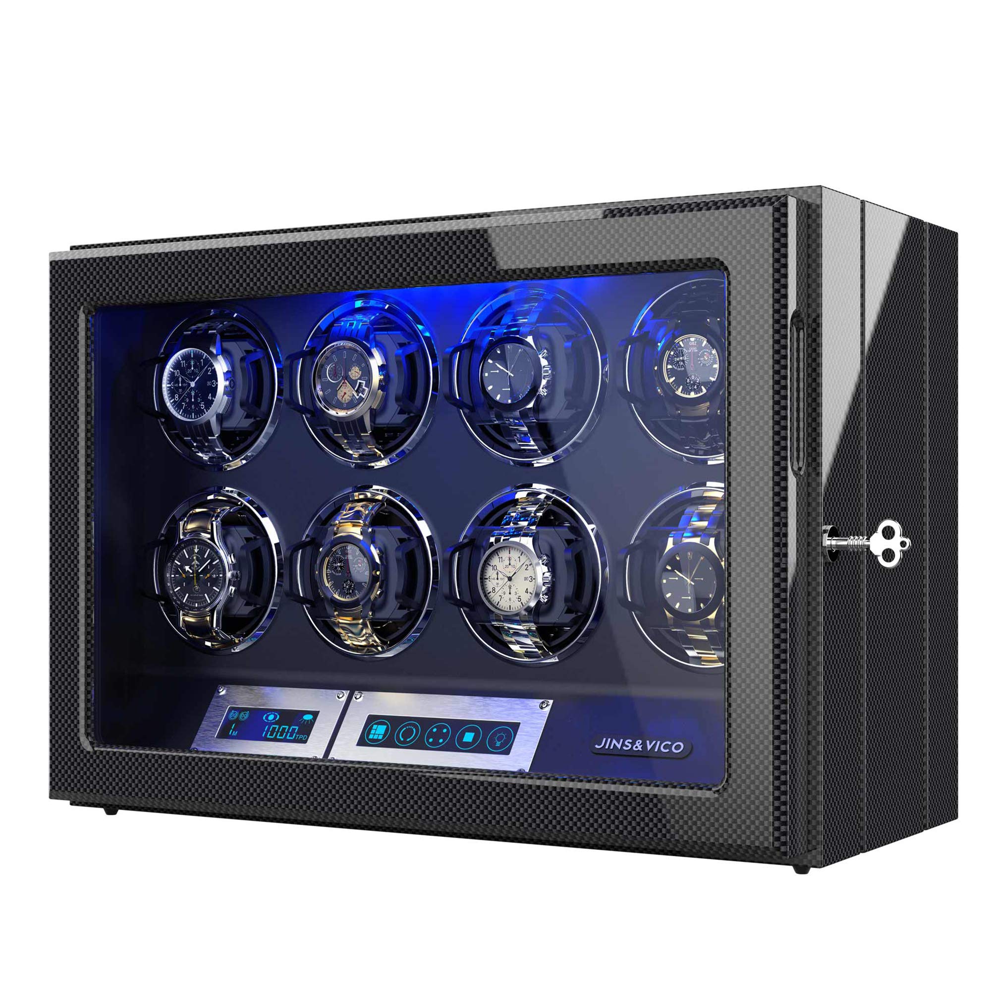 Premium Watch Winder with Adjustable [Upgraded] Watch Pillows - 8 Winding Spaces for Automatic Watches, Built-in LED Illumination - Perfect for Watch Collectors & Luxury Watch Storage