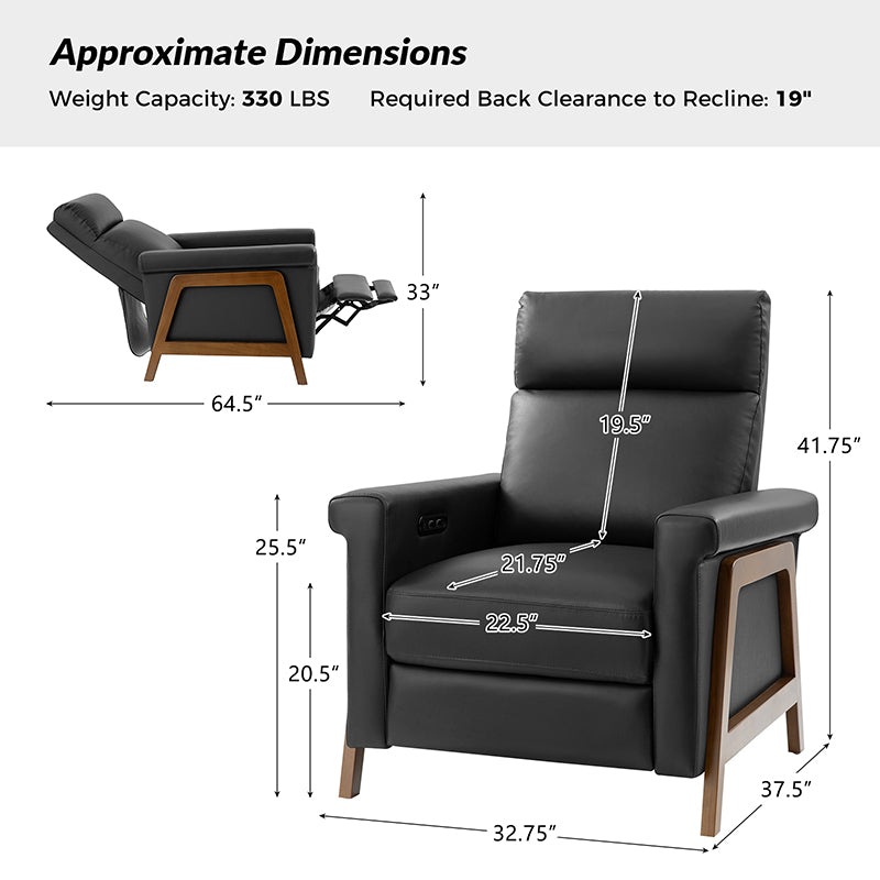 Premium Genuine Leather Power Recliner with Solid Wood Frame - Electric Massage Chair for Living Room, Home Theater & Office - Comfortable Modern Reclining Sofa with USB Charger