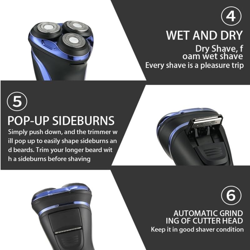 Professional Electric Head Shaver for Men - Waterproof Rotary 3D Floating Beard Trimmer & Shaver - Rechargeable Cordless Men's Grooming Kit - Perfect for Travel, Home Use & Daily Shaving Routine