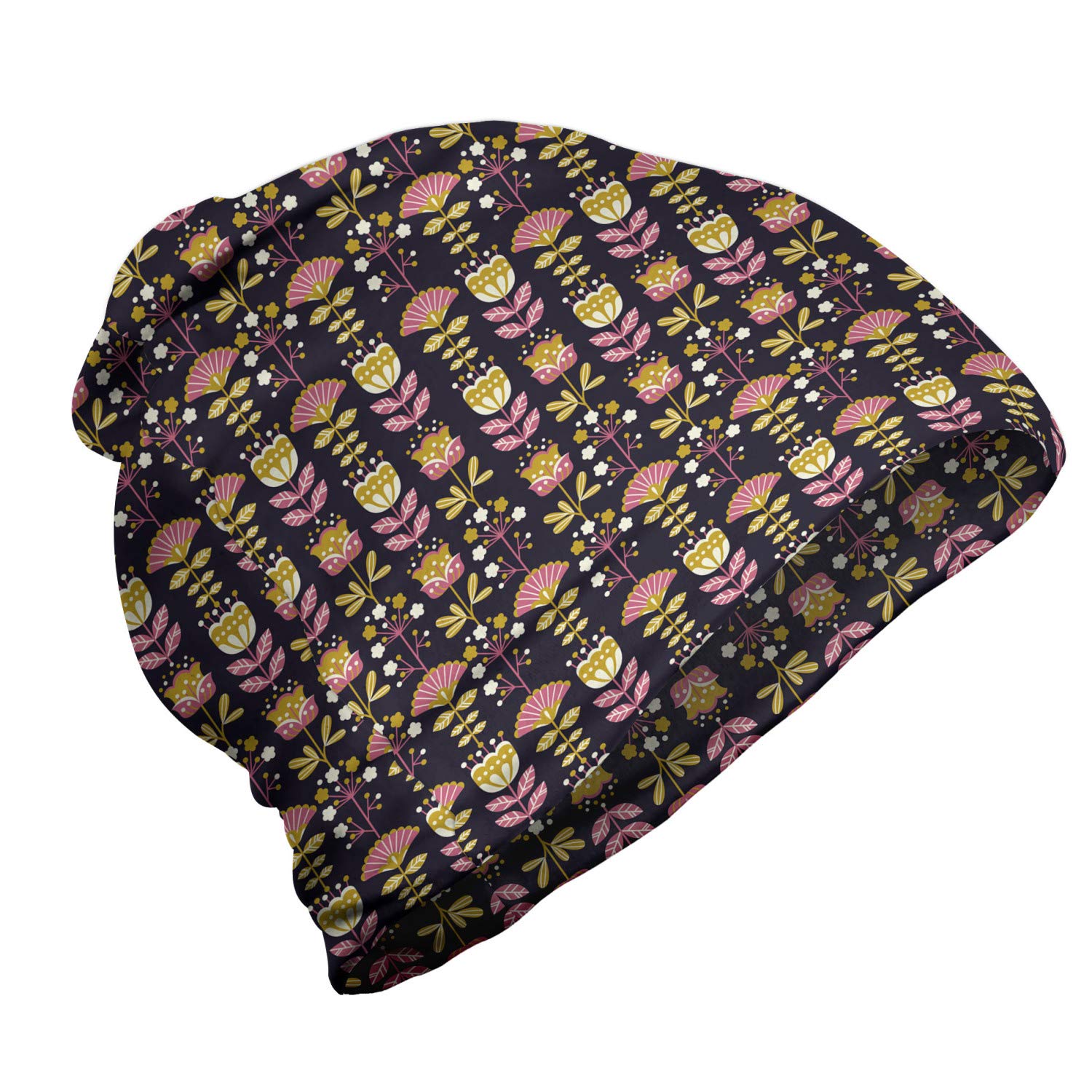 Ambesonne Unisex Beanie - Colorful Vintage Floral Design for Men & Women | Warm Winter Hat for Hiking, Camping & Outdoor Activities