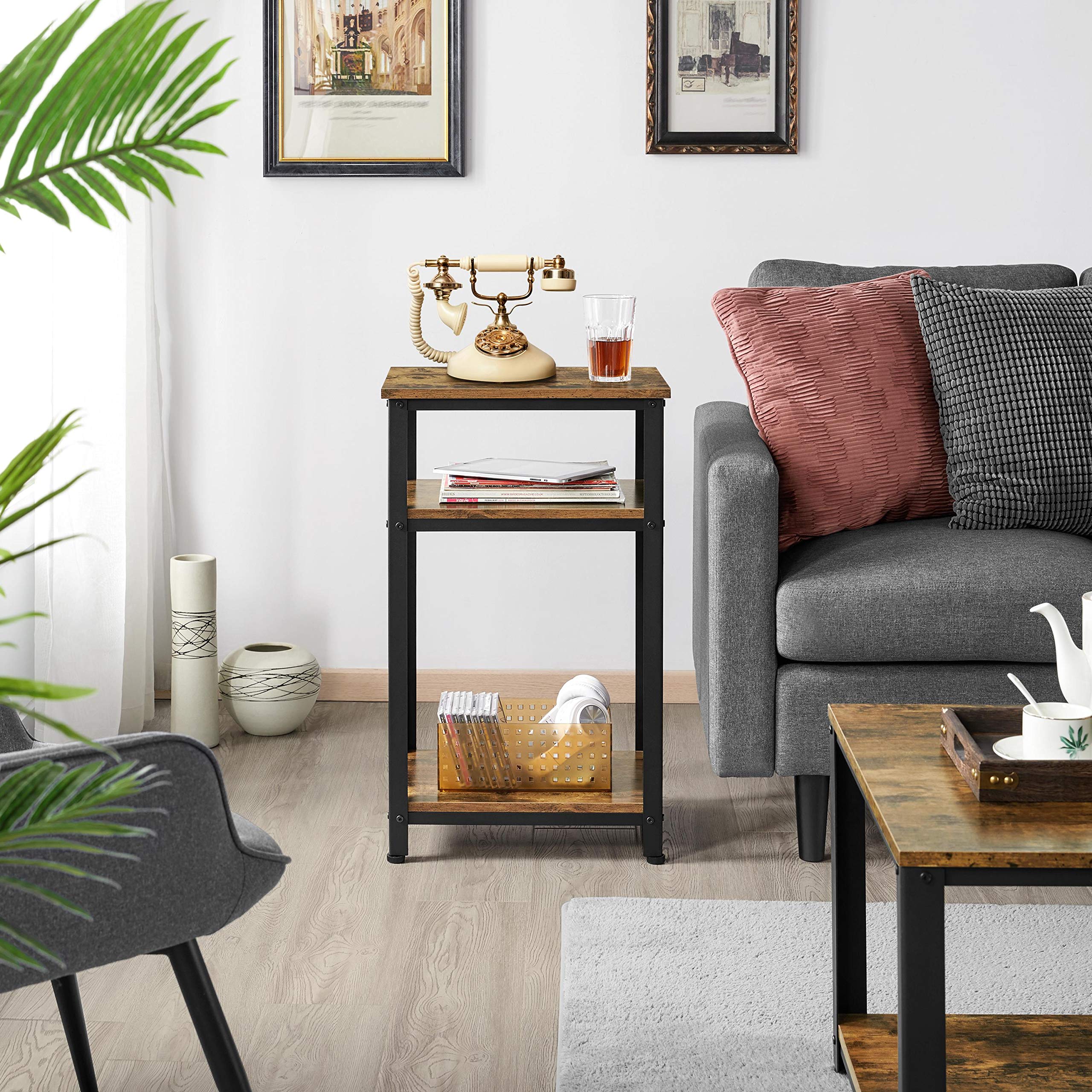 Yaheetech 3-Piece Lift Top Coffee Table Set with Storage Baskets & Hidden Compartment, 2-Tier Rustic Industrial End Tables - Perfect for Living Room, Home Office & Small Space Decor (Rustic Brown)
