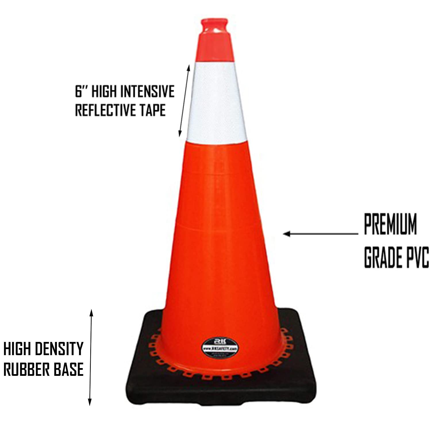 16-Pack 28 Inch Orange PVC Safety Traffic Cones with Black Base & Reflective Collar - Road Construction, Parking Control, Event Marking, Sports Training