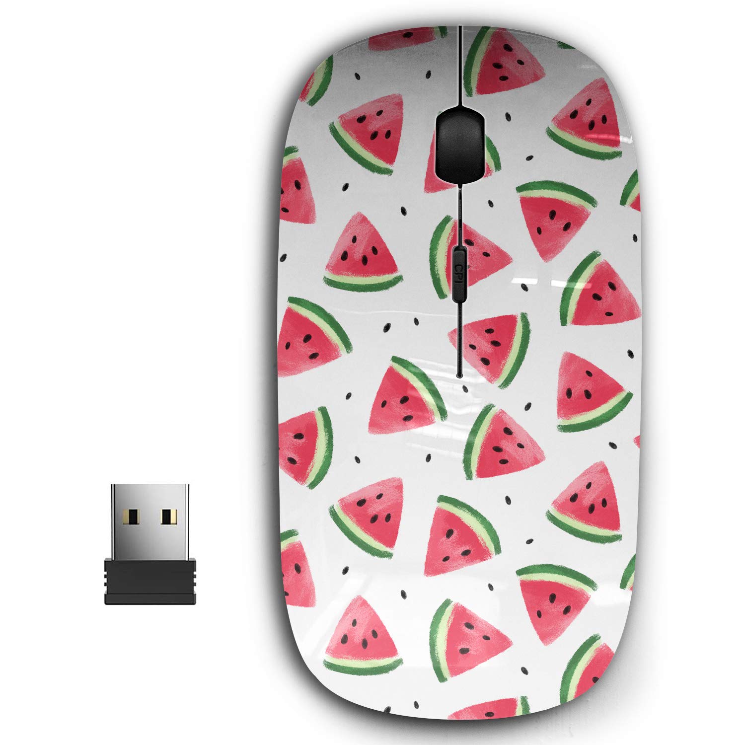 2.4G Ergonomic Wireless Mouse with Nano Receiver for PC, Laptop, Notebook - Portable USB Design, Watermelon Slices Pattern, Ideal for Office, Home, and Travel Use