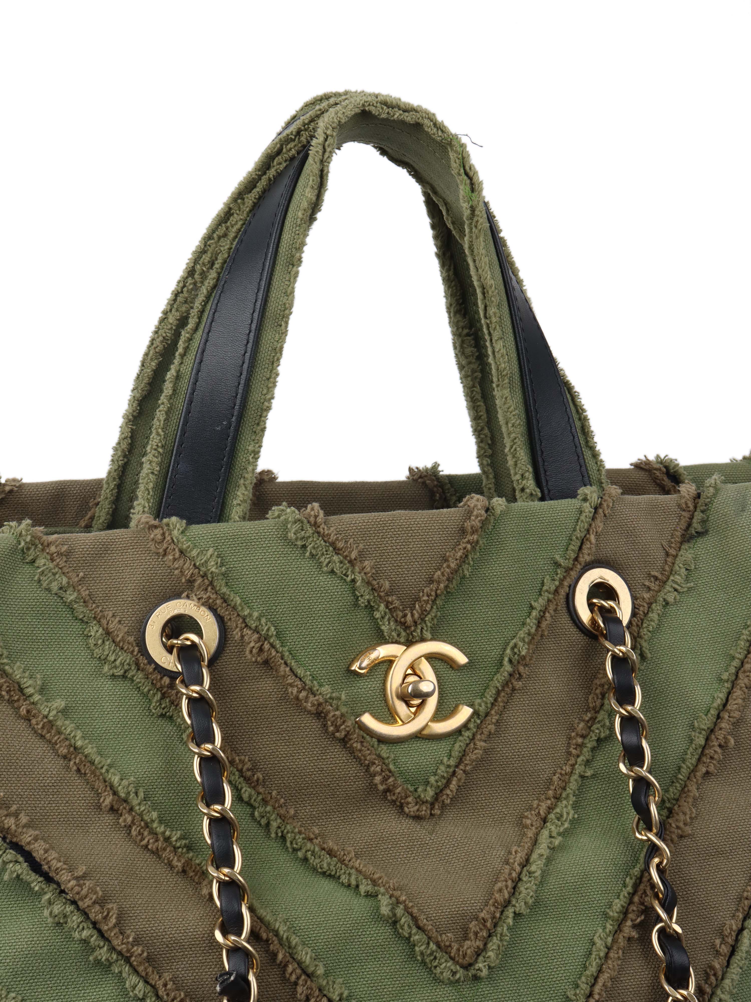 Chanel Canvas Chevron Tote Bag in Khaki - Stylish & Durable Designer Handbag for Women | Perfect for Work, Travel & Everyday Use