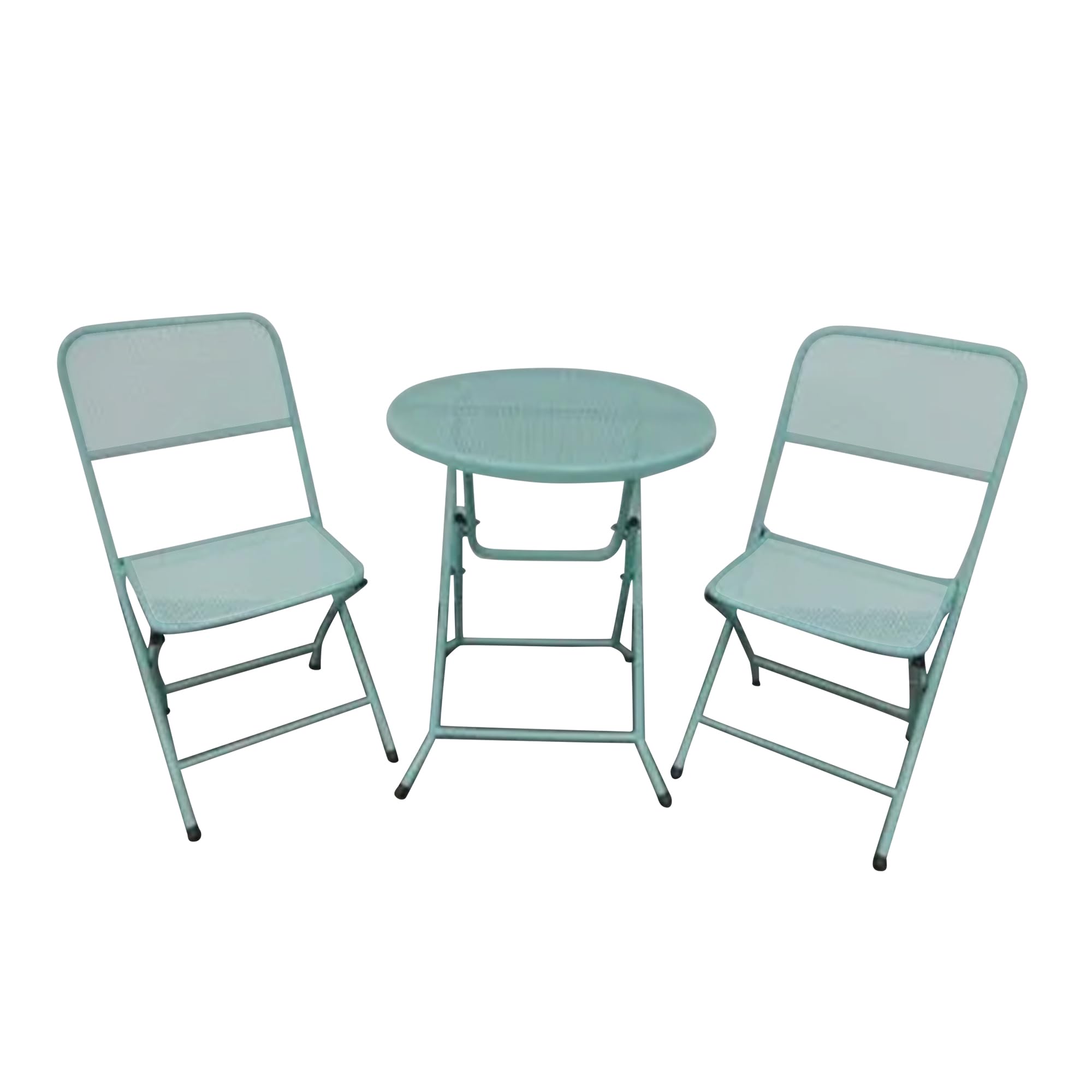 Foldable 3-Piece Outdoor Bistro Set - Powder Coated Steel Mesh Patio Dining Table & 2 Chairs (Blue) - Perfect for Small Balcony, Garden, Deck or Poolside Relaxation