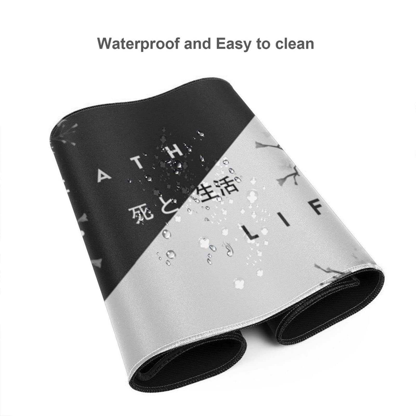 Cherry Blossom Gaming Mouse Pad - Extra Large 31.5 x 11.8 Inch Non-Slip Rubber Base with Stitched Edges | Black & White Design for PC Gaming, Office Work & Home Desk Use