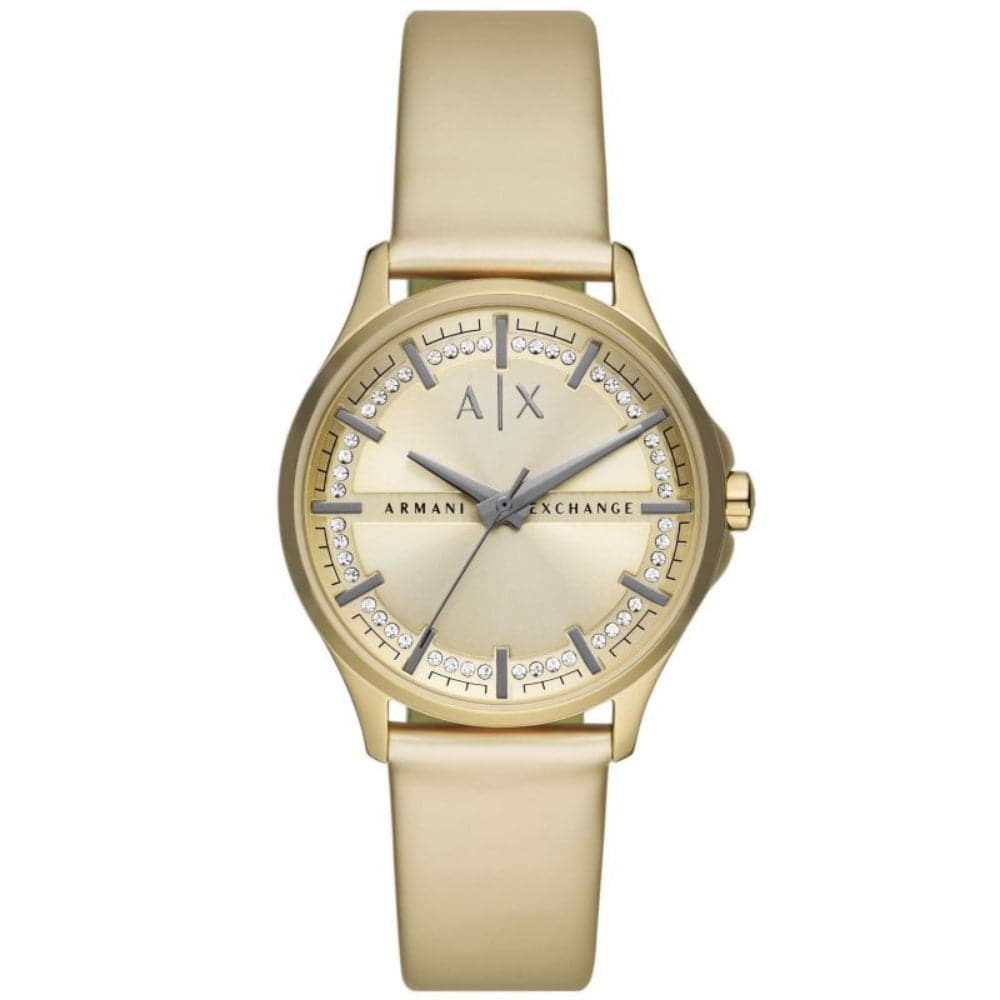 Armani Exchange AX5271 Women's Watch with Gold Dial & Leather Strap - Elegant Fashion Accessory for Office, Party & Everyday Wear