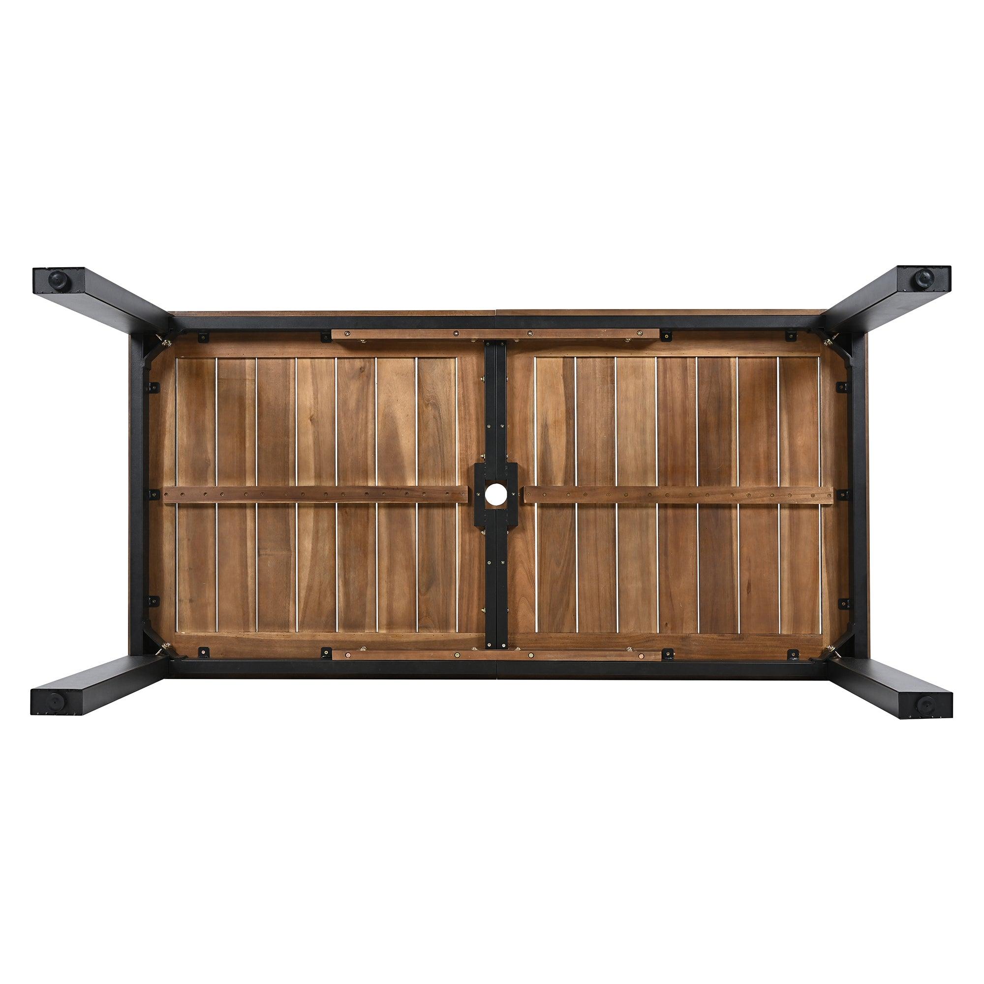 7-Piece Outdoor Patio Dining Set - Wooden Table with Umbrella Hole & 6 Chairs (2 Armchairs + 4 Side Chairs) for Garden, Backyard, Poolside - Perfect for BBQs, Family Gatherings & Outdoor Entertaining