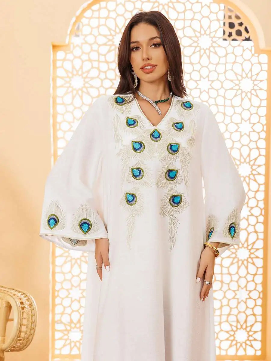 Elegant Eid Embroidery Caftan Dress for Women - Luxury Moroccan Kaftan & Jalabiya for Wedding, Party & Special Occasions - Perfect for Eid Celebrations, Bridal Showers & Evening Events
