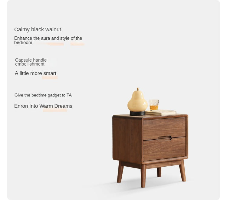 Premium Black Walnut Solid Wood Nightstand with Storage - Modern Bedside Table for Bedroom, Living Room & Guest Room - Durable & Stylish Furniture for Home Decor