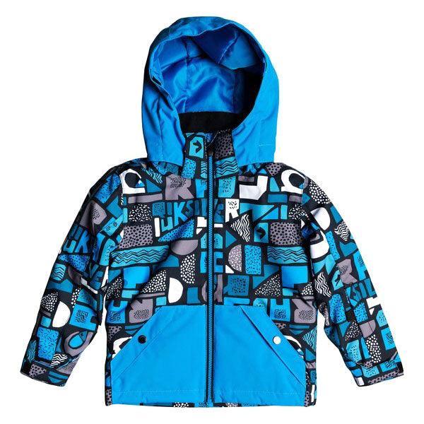 Quiksilver Little Mission Kids Snow Jacket - Blue & Black Print - Waterproof & Warm Winter Coat for Boys & Girls - Perfect for Skiing, Snowboarding & Outdoor Winter Activities