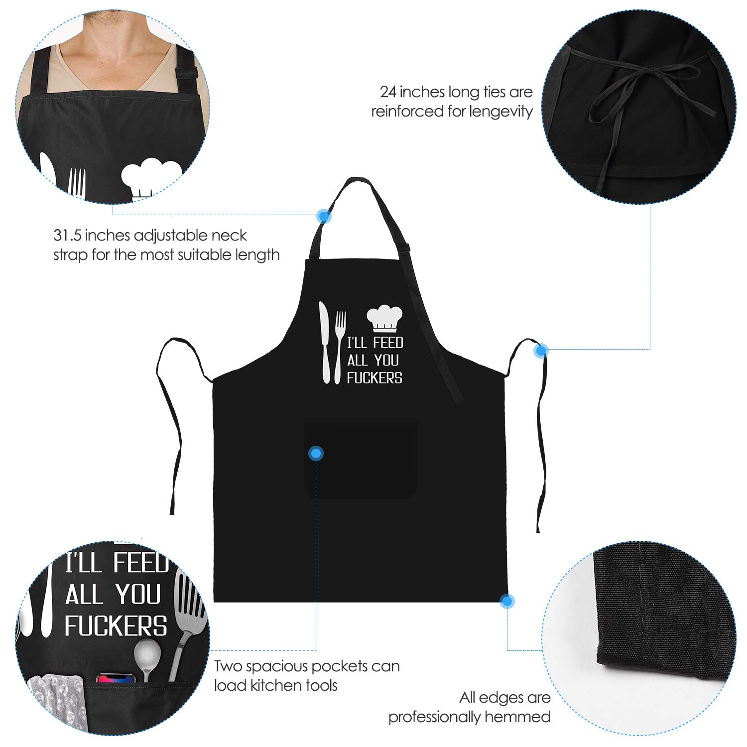 Funny BBQ Cooking Apron for Men - Best Gift for Dad, Husband, Boyfriend, Brother - Unique Birthday & Christmas Present for Men & Women - Perfect for Grilling, Baking & Kitchen Use