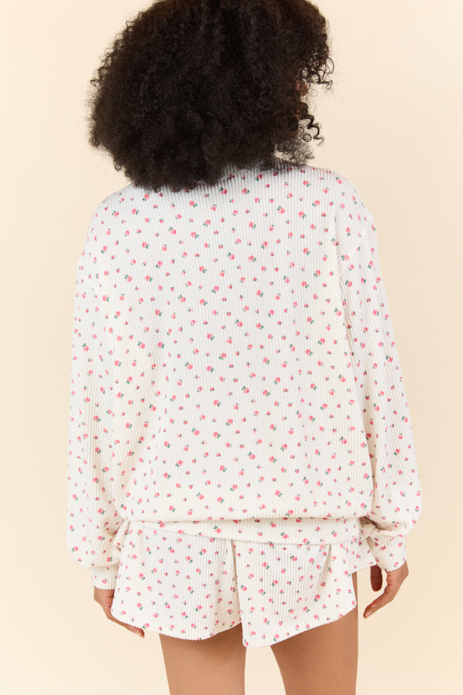 Just Focus Ivory Florette Long Sleeve Blouse for Women - Elegant Floral Print Shirt for Office, Date Night & Special Occasions