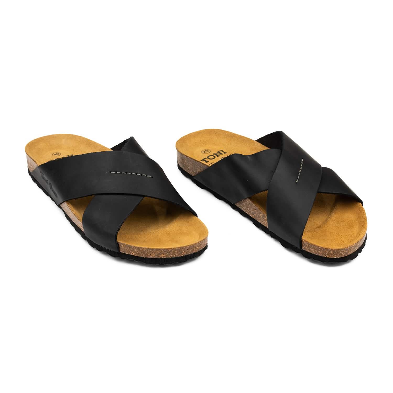 Men's Plain Leather Open Toe Slippers - Comfortable & Breathable House Shoes for Indoor/Outdoor Wear - Perfect for Relaxing at Home, Lounging or Quick Errands