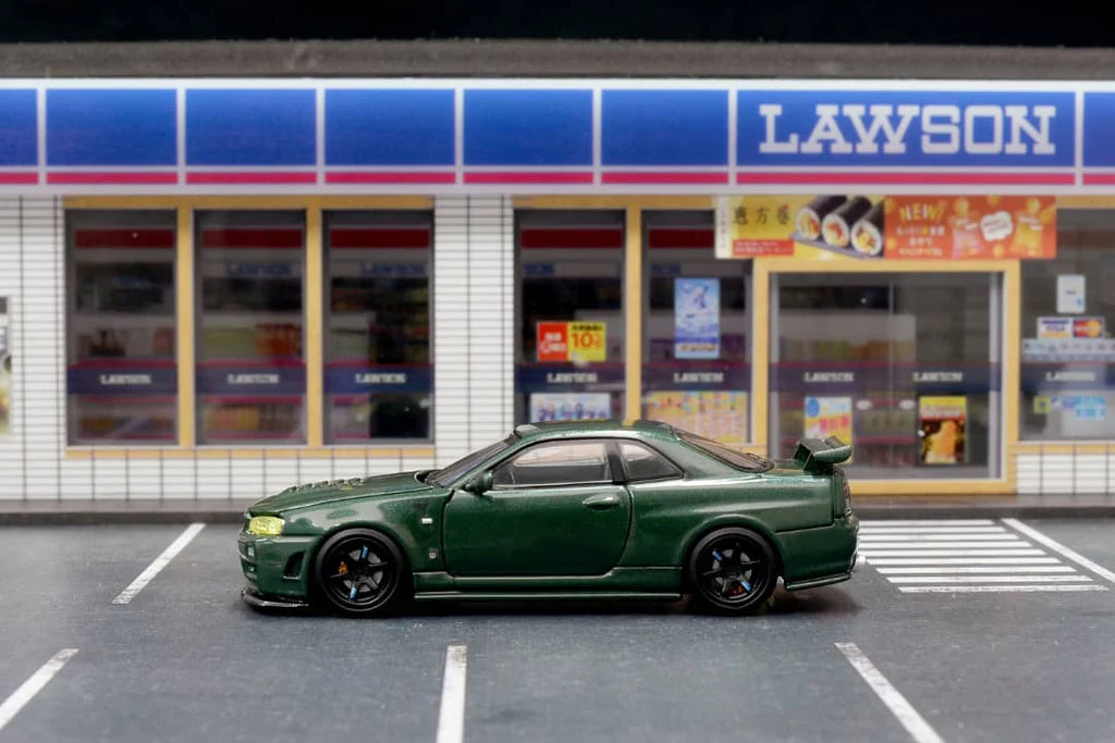 MotorHelix 1:64 Scale Nissan Skyline GT-R R34 NISMO Diecast Model Car - Dark Green Customized Collectible for Display & Racing Enthusiasts