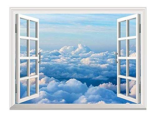 Wall26 Removable Wall Sticker & Mural - Sea of Clouds Design | Creative Window View Home & Wall Decor - 24x32 Inches | Perfect for Living Room, Bedroom & Office Decoration