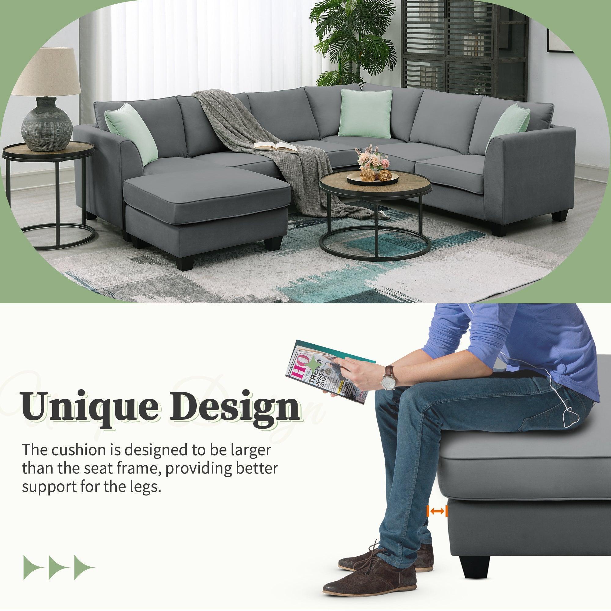 112x87 Inch Modular L-Shaped Sectional Sofa Set with Ottoman & 3 Pillows - 7-Seater Fabric Corner Couch for Living Room | Perfect for Family Gatherings & Movie Nights