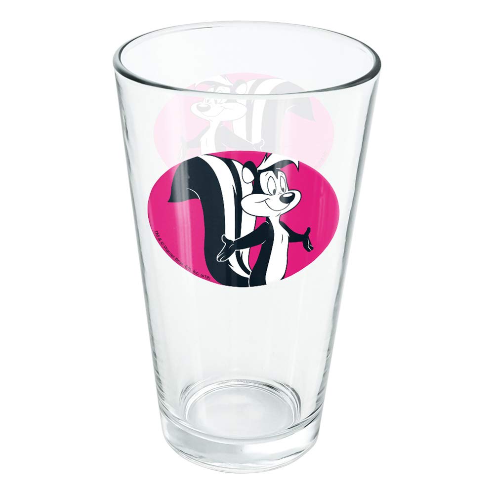 LOGOVISION Looney Tunes Pepe Le Pew 16oz Pint Glass - Durable Tempered Glass with Officially Licensed Design - Perfect Gift for Fans - Great for Beer, Soda, Water & Cold Beverages - Ideal for Parties, Home Bars & Collectors