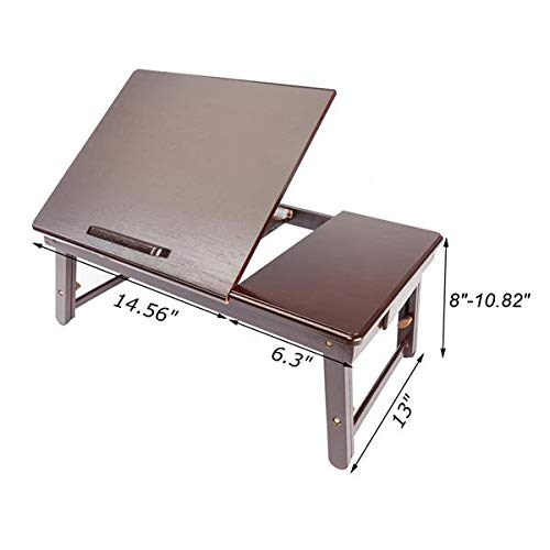 Adjustable Bamboo Laptop Stand - Foldable & Portable Lap Desk for Work, Study & Breakfast in Bed - Retro Plain Design Dark Coffee Wood Tray - Perfect for Home Office, Dorm, or Travel Use