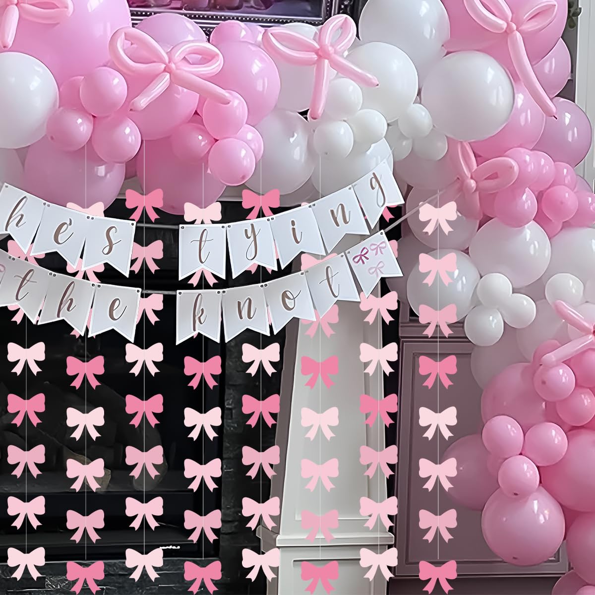 8Pcs Pink Bow Hanging Banners - Elegant Party Decorations for Birthday Girl, Bachelorette, Baby Shower & Bridal Shower | Perfect for Wall Decor, Photo Backdrops & Celebration Themes