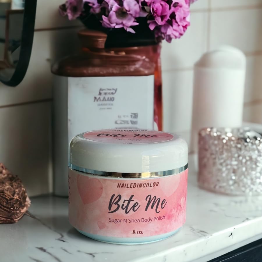 Bite Me Women's Essential Oil Sugar & Shea Body Scrub - Exfoliating Scented Shower Scrub for Soft Skin - Perfect for Spa Day & At-Home Skincare Routine