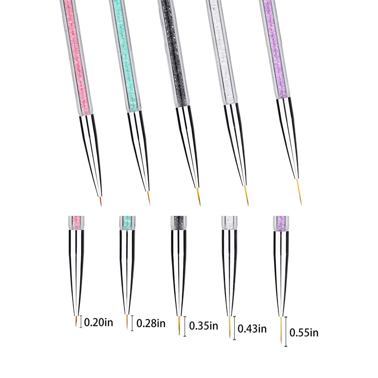 IMBTECH 5-Piece Nail Art Brush Set for Dotting, Drawing & Liner Design - Double-Sided Glitter Handle Professional Painting Tools | Perfect for Salon, Home Manicure & DIY Nail Art Designs