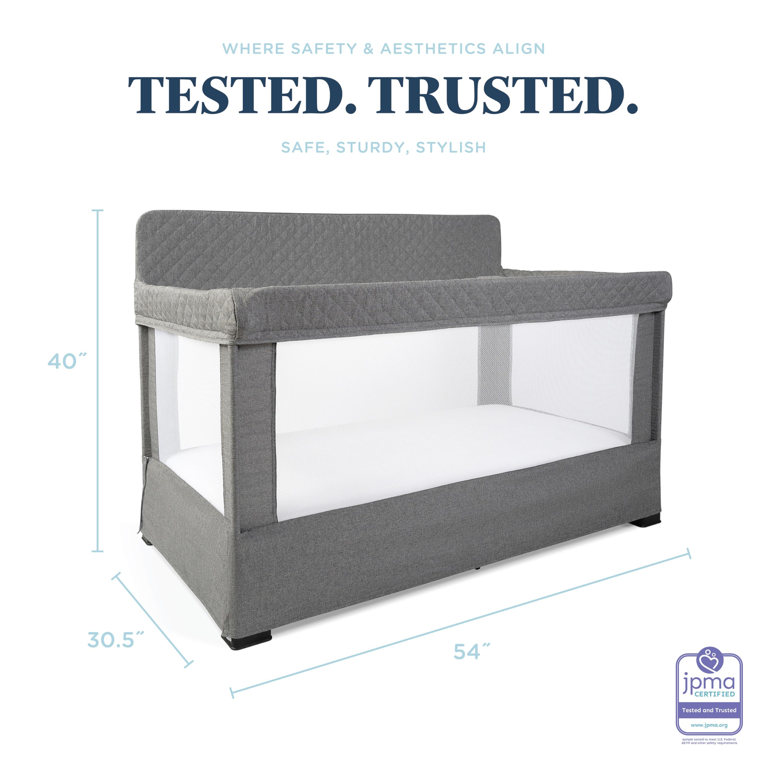 Baby Delight Lunaire Full Size Crib & Playard - Breathable Mesh Baby Crib with Tool-Free Assembly, Charcoal Tweed | Safe Nursery Bed for Newborns & Toddlers | Perfect for Daytime Naps & Overnight Sleeping
