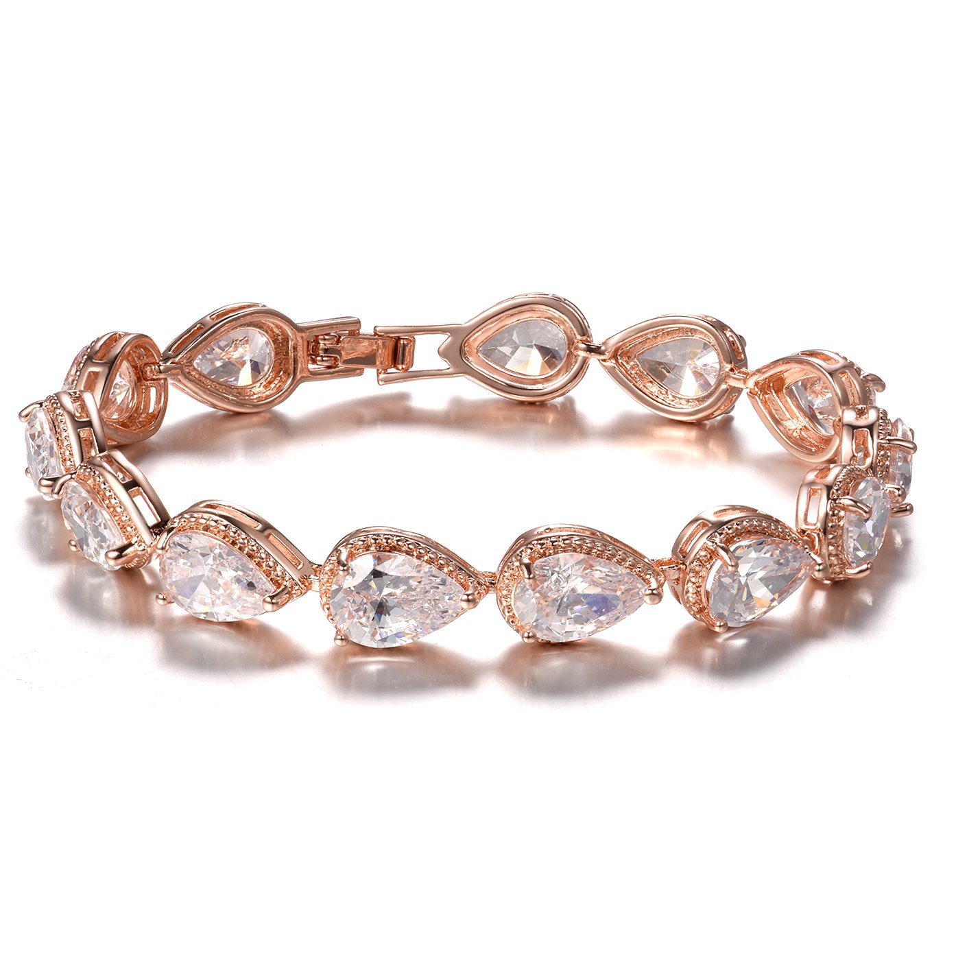 SELOVO Elegant Teardrop Rose Gold Tennis Bracelet for Women - Dainty Chain Bracelet for Everyday Wear, Date Night & Special Occasions