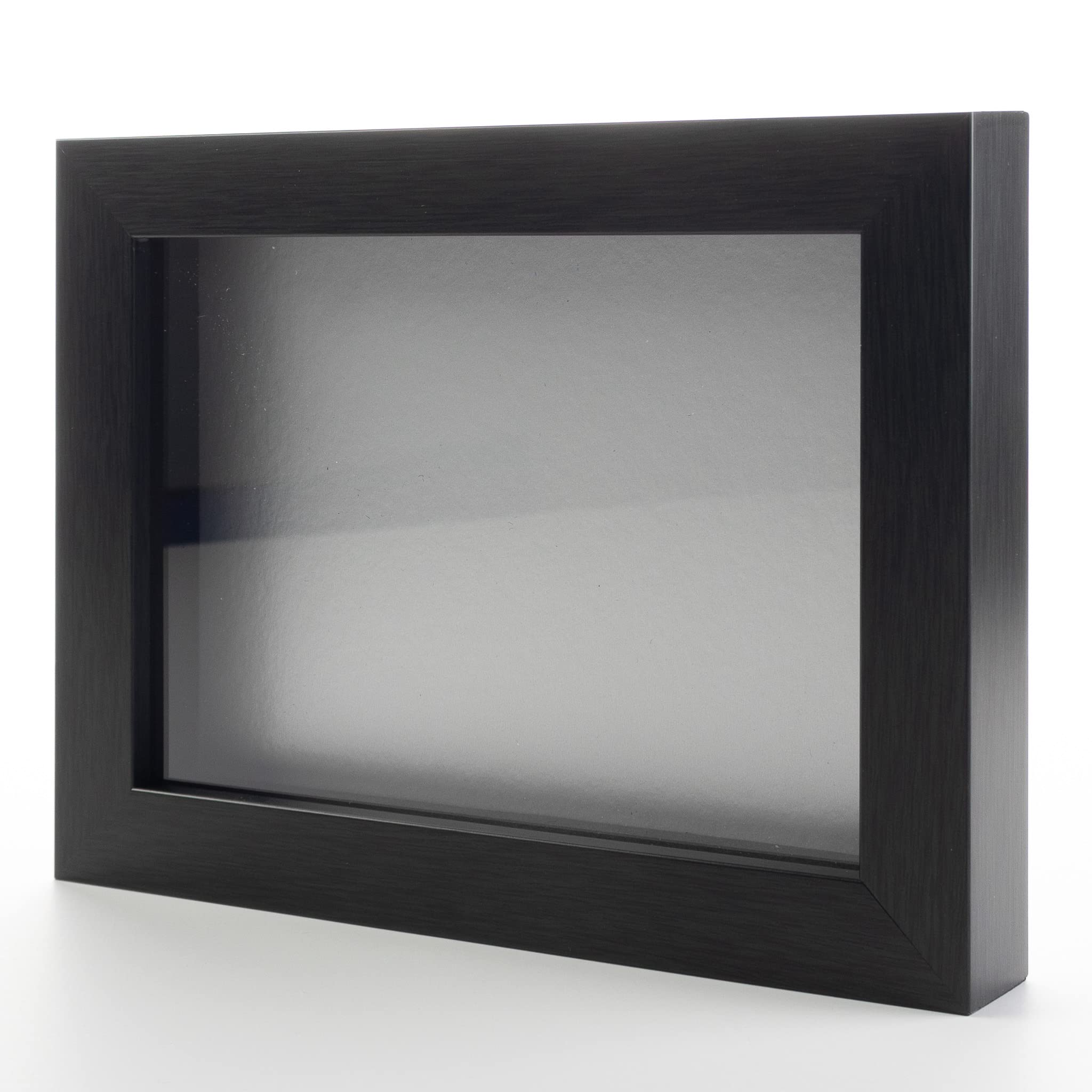 13x13 Charcoal Wood Shadow Box Display Frame with Silver Acid-Free Backing, UV Protective Acrylic & Hanging Hardware - 3/4