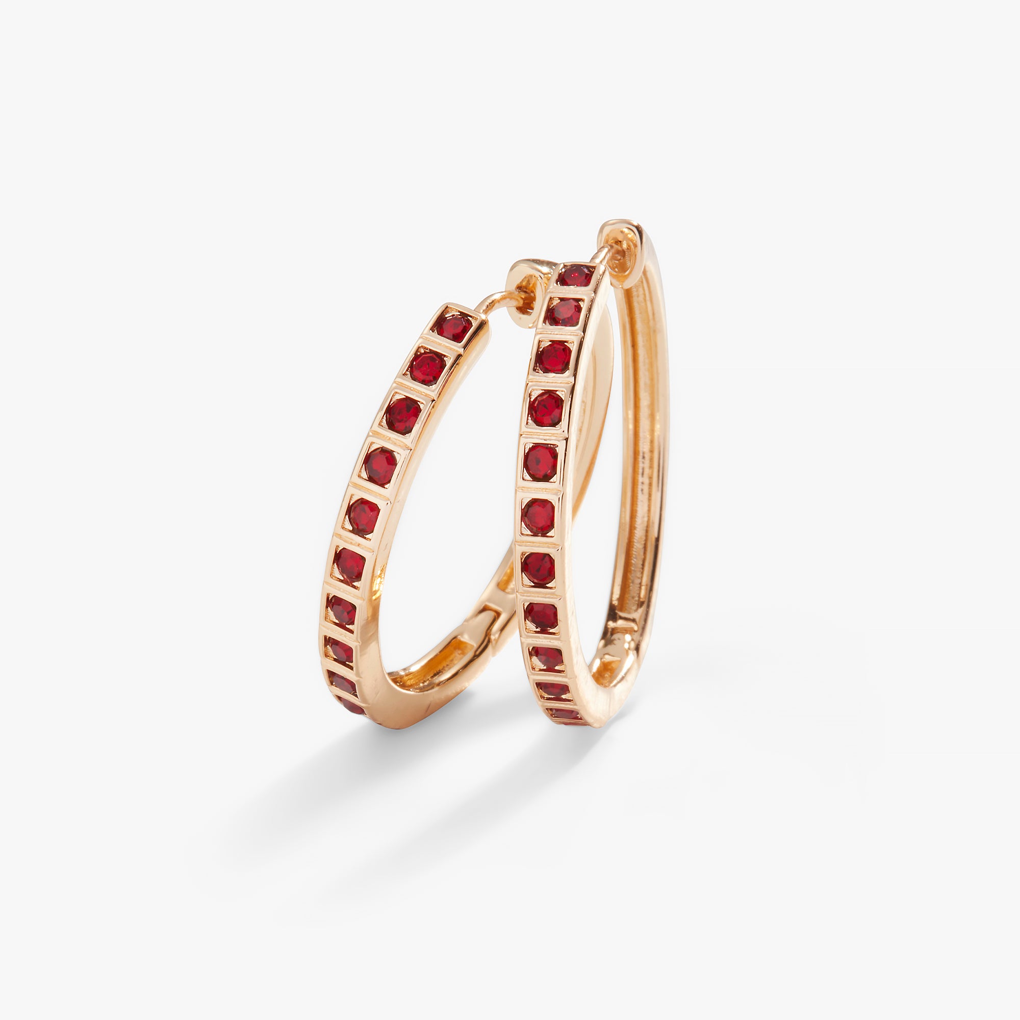 Elegant Crystal Medium Hoop Earrings with Genuine Ruby Stones | Trendy Dangle Ear Jewelry for Women | Perfect for Parties, Weddings & Date Nights