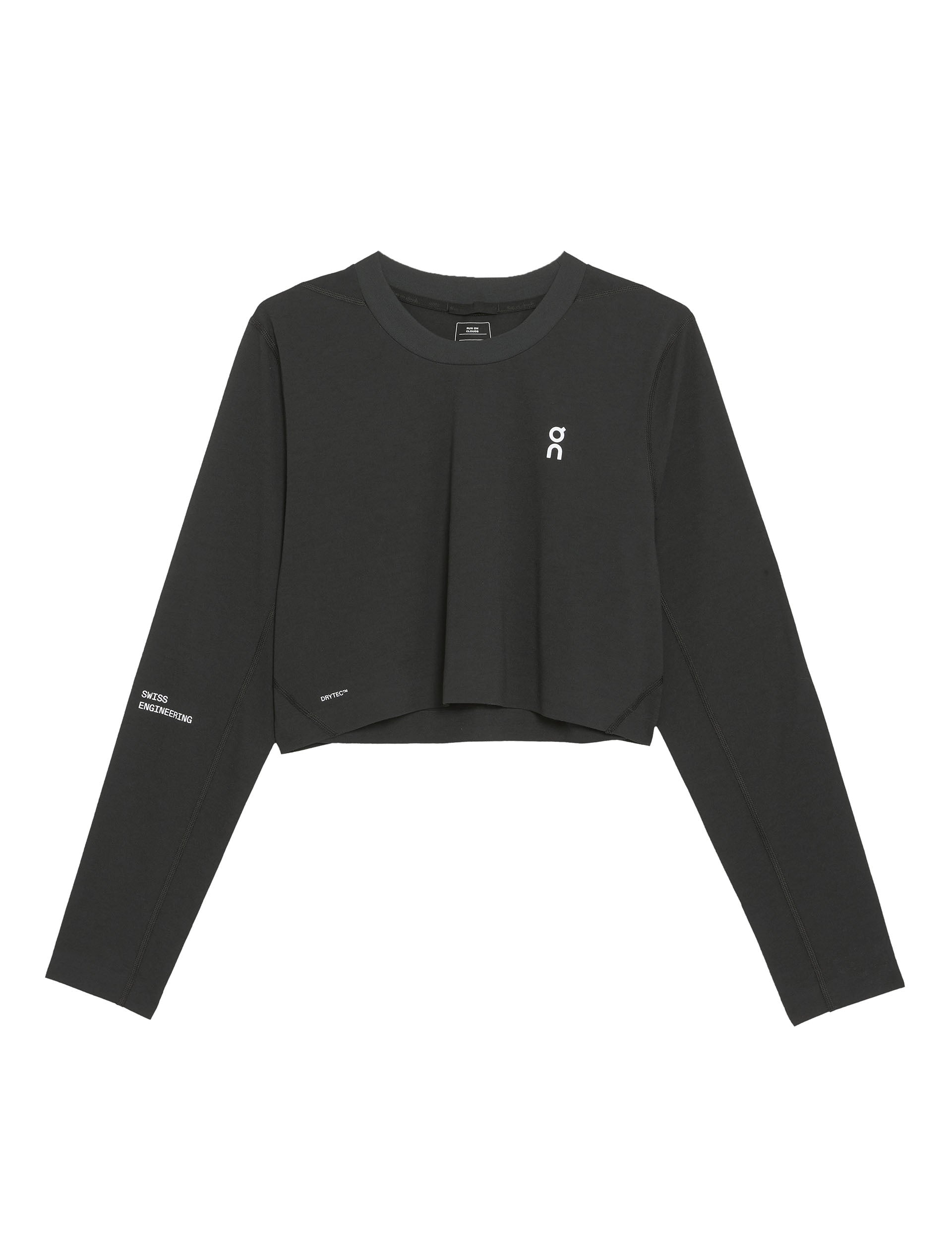 Black High-Waisted Long Train Yoga Crop Top for Women - Perfect for Workouts, Running & Gym Sessions