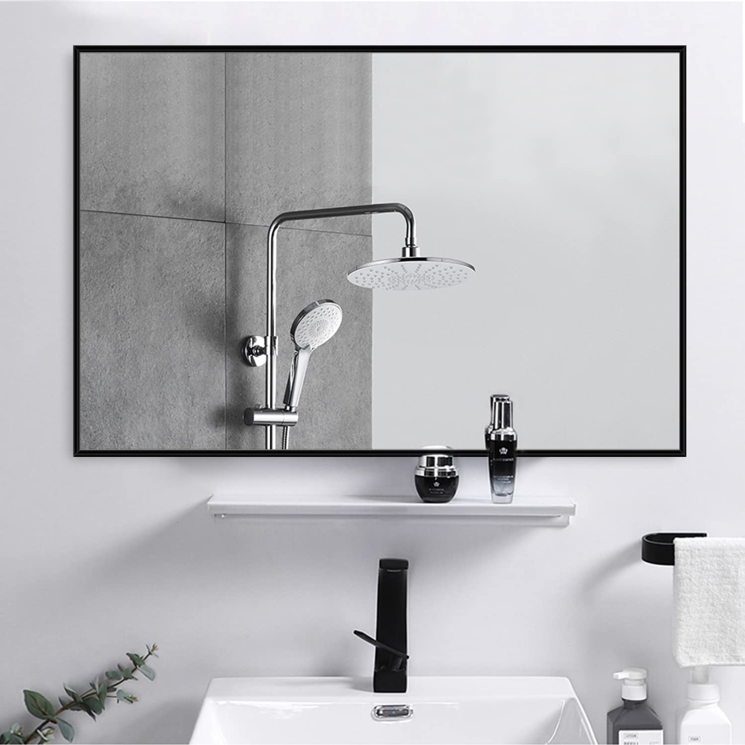 36x24 Black Wall Mirror - Bathroom & Living Room Decor with Aluminum Frame