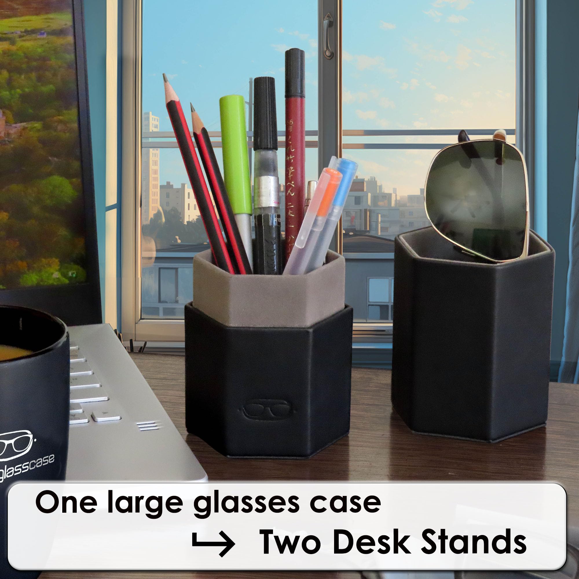 Extra Large Sunglasses Case - Convertible Desk Glasses Holder - Oversized Semi-Hard Eyeglass Storage Pouch with Cleaning Cloth | Perfect for Travel, Office & Home Organization