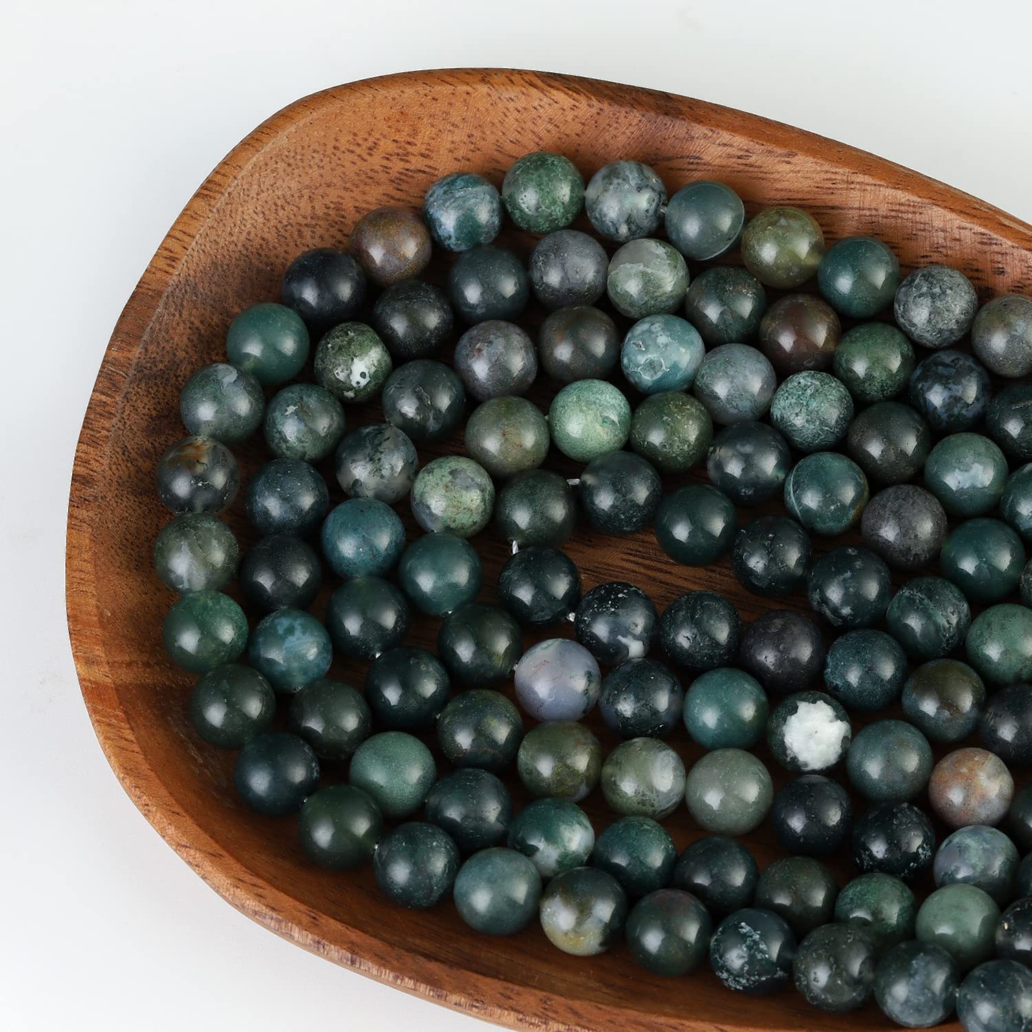 60pcs 6mm Natural Moss Agate Gemstone Beads - Round Loose Beads for DIY Jewelry Making, Bracelets & Necklaces - Includes Crystal Stretch Cord - Perfect for Crafting, Gifts & Boho Style Accessories