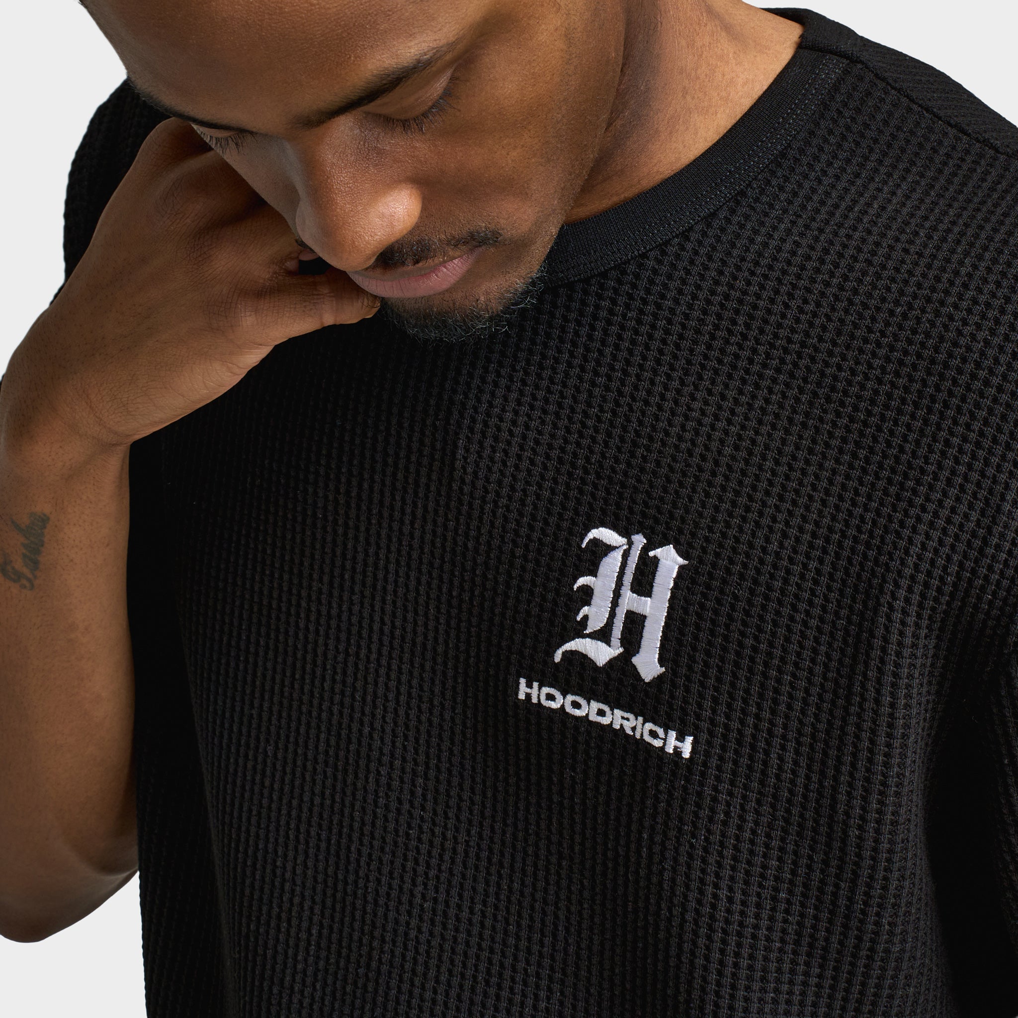 Hoodrich Chroma Oversized Waffle T-Shirt for Men - Black & White Cotton Streetwear Tee | Casual Wear, Gym, Lounge & Everyday Outfits