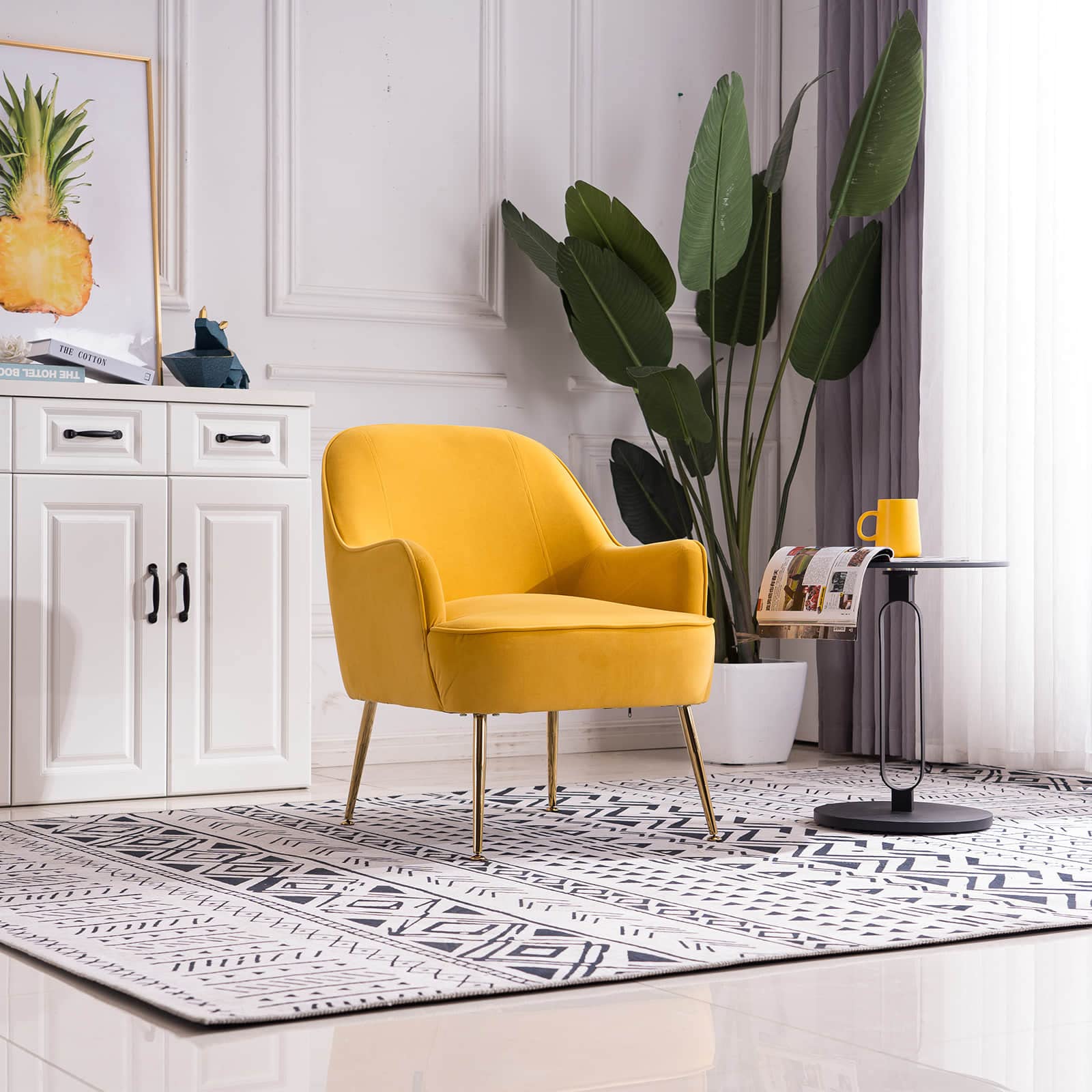 Modern Velvet Accent Chair with Gold Legs - Ergonomic Living Room & Bedroom Chair - Adjustable Height for Comfort - Perfect for Home Office, Lounge or Reading Nook