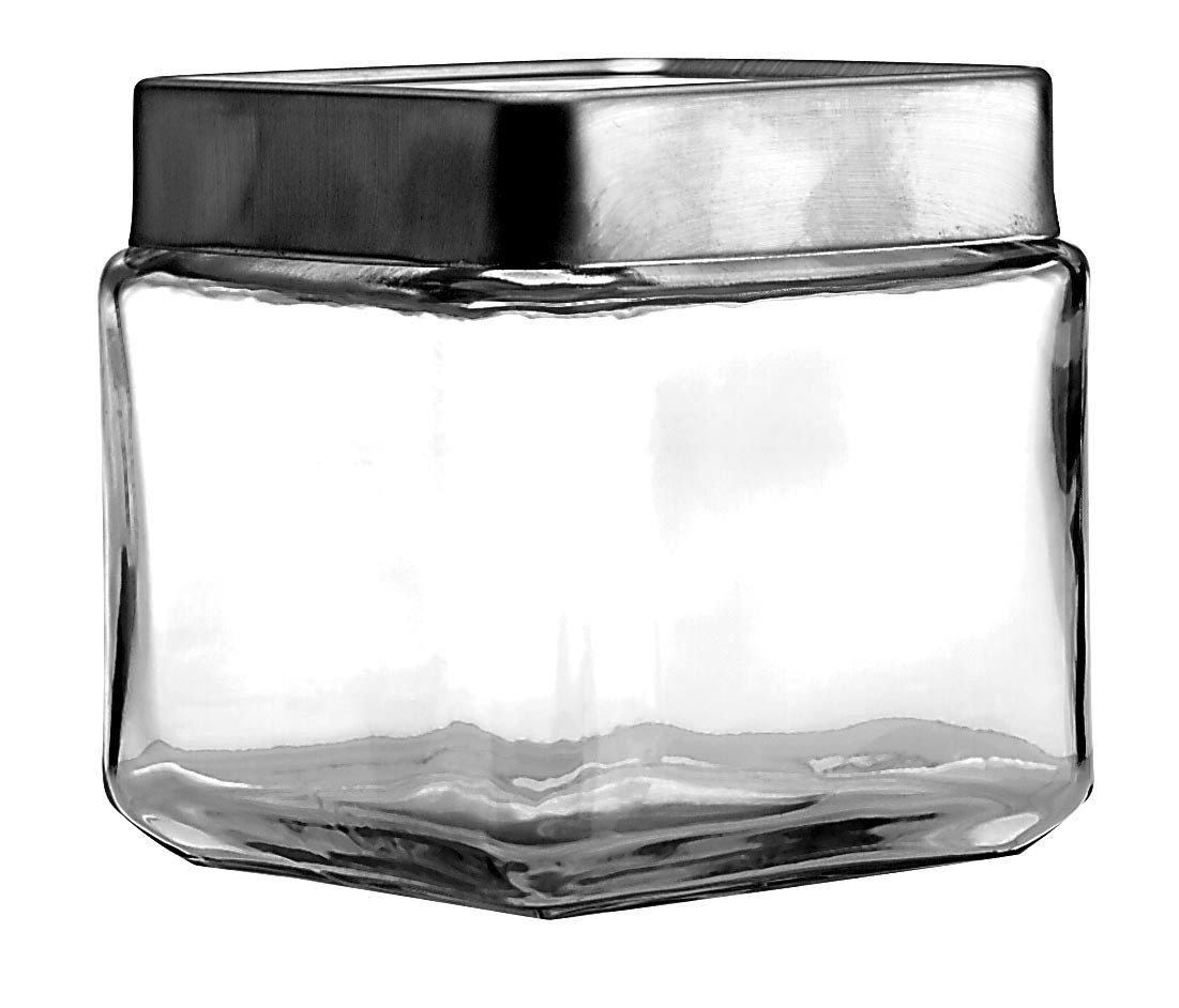 Anchor Hocking 1-Quart (32 oz) Glass Storage Jars with Brushed Aluminum Lids - Set of 6, Airtight & Stackable for Pantry Organization, Dry Food, Spices, Coffee, Tea - Perfect for Kitchen, Home & Office Use
