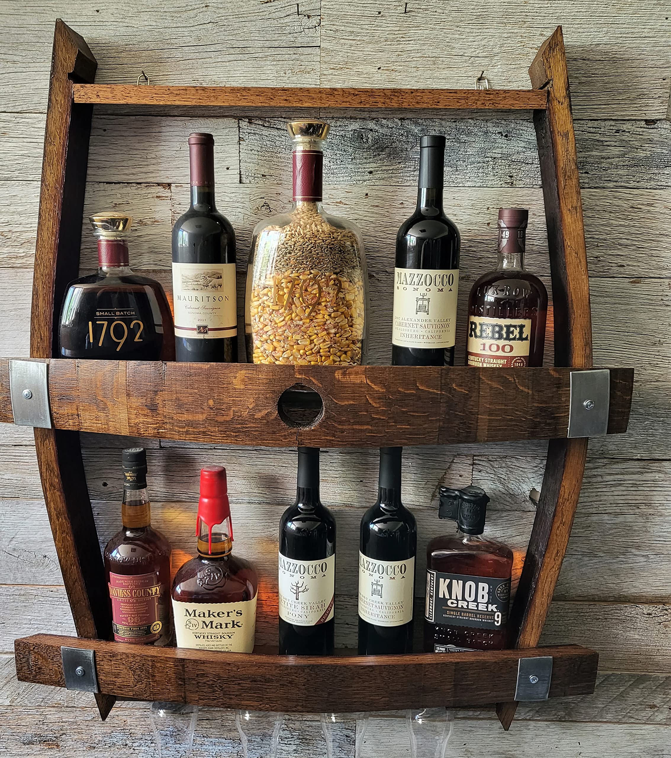Premium Whiskey & Wine Rack - Solid Wood Liquor Cabinet for Home Bar, Dining Room, or Office Decor - Holds 12 Bottles with Glass Shelf & Storage Space