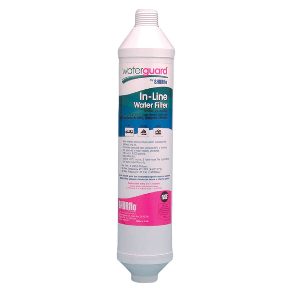 SHURFLO RV-210GH-A Waterguard 11-Inch Inline Water Filter for RVs, Campers & Boats - White - Clean Drinking Water Solution for Outdoor Adventures & Road Trips