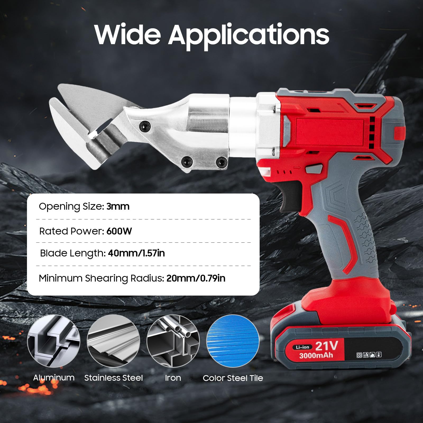 21V 600W Cordless Electric Metal Shears - Heavy Duty Lithium Battery Powered Metal Cutting Tool for Iron & Stainless Steel - Perfect for DIY Projects, Metal Fabrication, and Construction Work