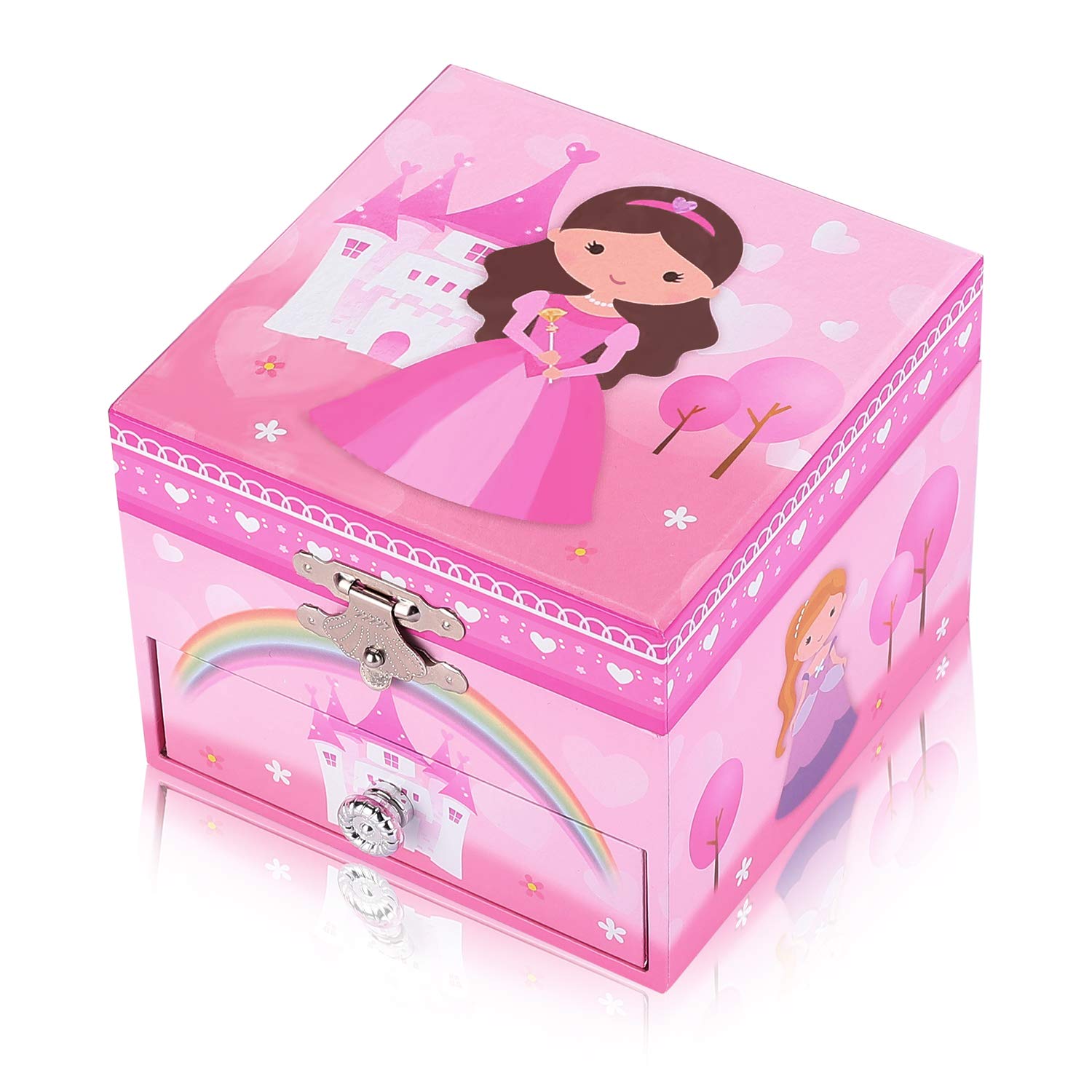 TAOPU Sweet Square Musical Jewelry Box with Pullout Drawer & Spinning Princess - Jewelry Storage Case for Girls, Perfect for Birthday Gifts, Room Decor & Keepsake Organization (Pink) - Play Melodies While Storing Rings, Necklaces & Treasures