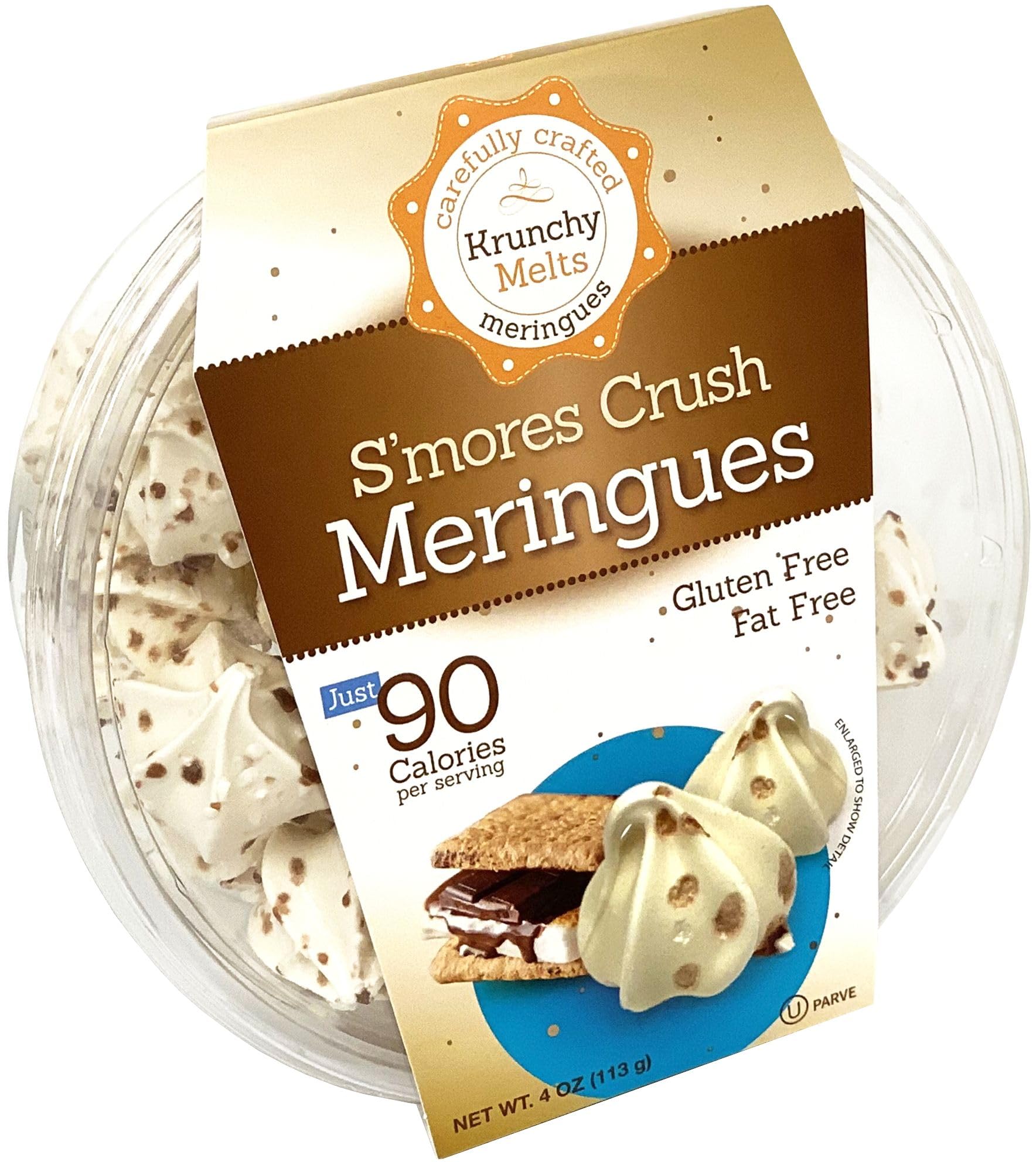 Krunchy Melts Original Meringue Cookies - S'mores Flavor | Low Calorie (90 Cal/Serving), Fat Free, Gluten Free & Dairy Free Snacks (4 Oz) | Perfect for Parties, Gifts & Healthy Dessert Lovers